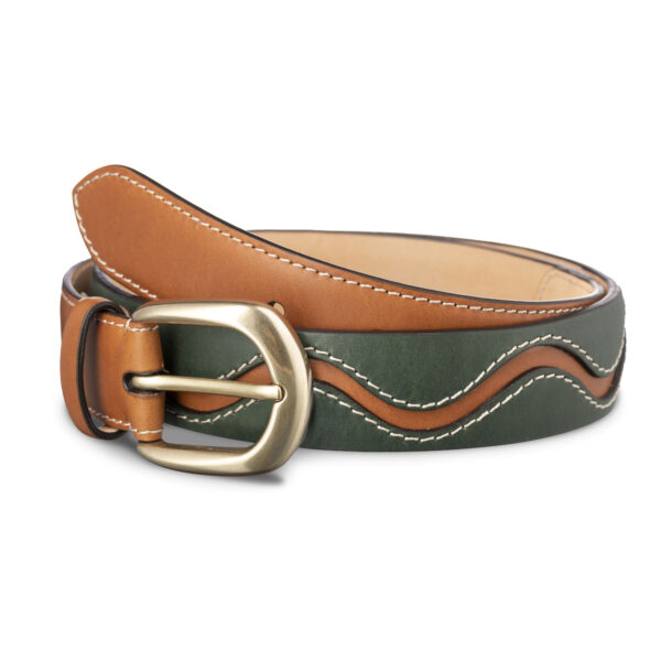 Cowhide leather belt Galeschin cognac and green