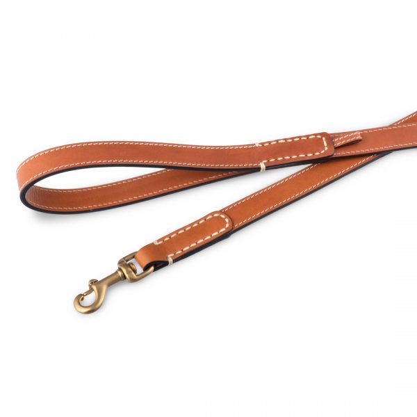 Jillian L leash in cognac cowhide leather detail