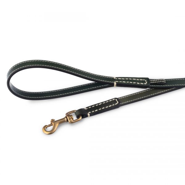 Jillian M leash in green cowhide leather detail