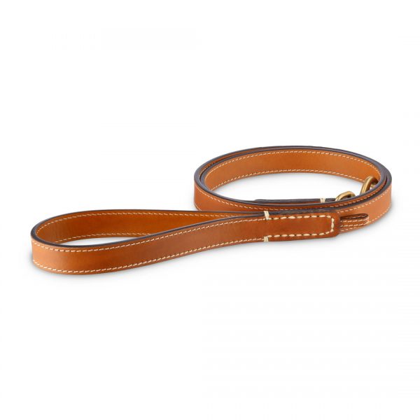 Jillian L leash in cognac cowhide leather
